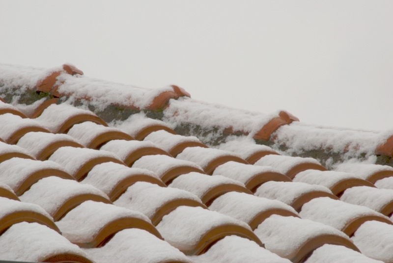 Roof tiles and snow